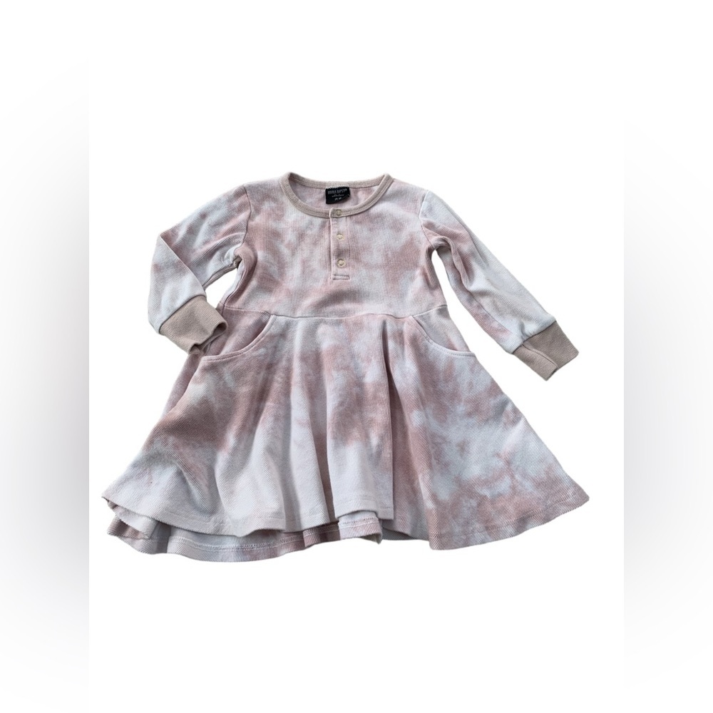 Little Bipsy Size 2T - 3T Ribbed Pink Tie Dye Henley Long Sleeve Dress